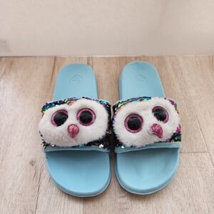 Ty Blue Sequin Owl Slides Size 4-6 Big Girls